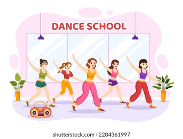 Dance School Illustration of People Dancing or Choreography with Music Equipment in Studio in Flat Cartoon Hand Drawn Landing Page Templates