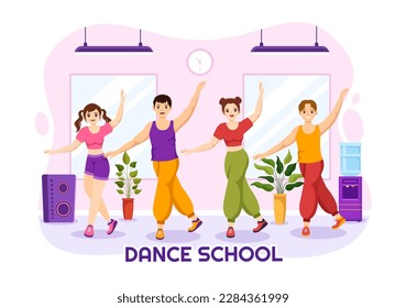 Dance School Illustration of People Dancing or Choreography with Music Equipment in Studio in Flat Cartoon Hand Drawn Landing Page Templates