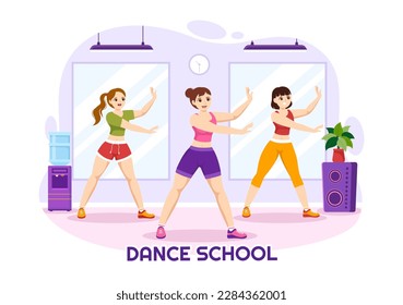 Dance School Illustration of People Dancing or Choreography with Music Equipment in Studio in Flat Cartoon Hand Drawn Landing Page Templates