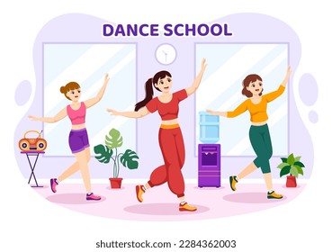 Dance School Illustration of People Dancing or Choreography with Music Equipment in Studio in Flat Cartoon Hand Drawn Landing Page Templates