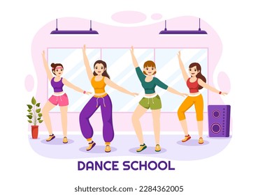 Dance School Illustration of People Dancing or Choreography with Music Equipment in Studio in Flat Cartoon Hand Drawn Landing Page Templates