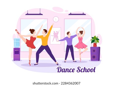 Dance School Illustration of People Dancing or Choreography with Music Equipment in Studio in Flat Cartoon Hand Drawn Landing Page Templates