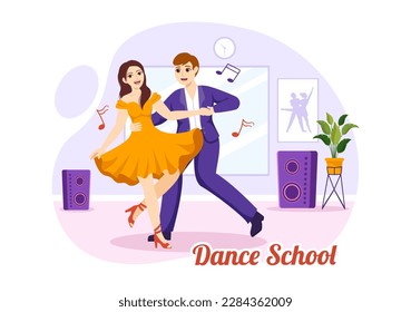 Dance School Illustration of People Dancing or Choreography with Music Equipment in Studio in Flat Cartoon Hand Drawn Landing Page Templates