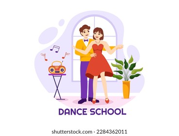 Dance School Illustration of People Dancing or Choreography with Music Equipment in Studio in Flat Cartoon Hand Drawn Landing Page Templates