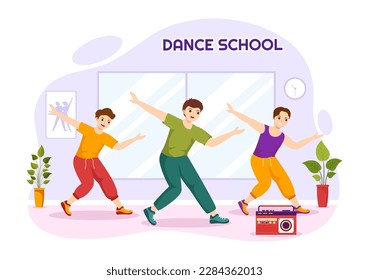 Dance School Illustration of People Dancing or Choreography with Music Equipment in Studio in Flat Cartoon Hand Drawn Landing Page Templates