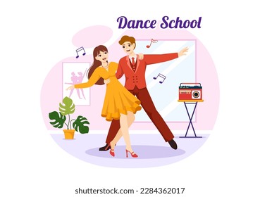 Dance School Illustration of People Dancing or Choreography with Music Equipment in Studio in Flat Cartoon Hand Drawn Landing Page Templates