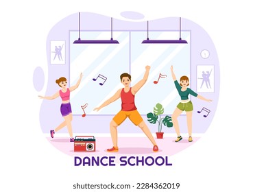 Dance School Illustration of People Dancing or Choreography with Music Equipment in Studio in Flat Cartoon Hand Drawn Landing Page Templates