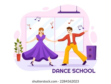 Dance School Illustration of People Dancing or Choreography with Music Equipment in Studio in Flat Cartoon Hand Drawn Landing Page Templates