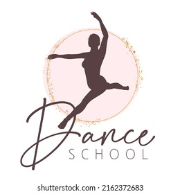 Dance school logo design with silhouette of female dancer