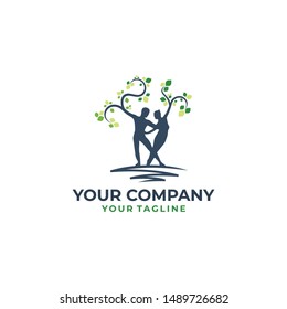 Dance school logotype, combined with tree trunks, and leaves