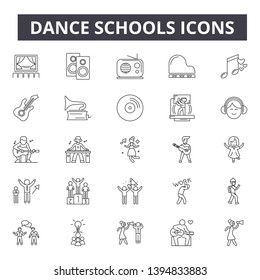 Dance schools line icon signs. Linear vector outline illustration set concept.