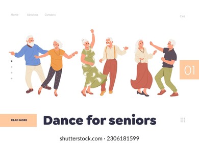 Dance for seniors landing page template for online service providing active leisure for elderly