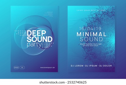 Dance Set. Green Sound Poster. Edm Electro Element. Pink Techno Flyer. Trance Cover. Electronic Beat Illustration. Fest Banner. Blue Dance Set