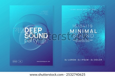 Dance Set. Green Sound Poster. Edm Electro Element. Pink Techno Flyer. Trance Cover. Electronic Beat Illustration. Fest Banner. Blue Dance Set