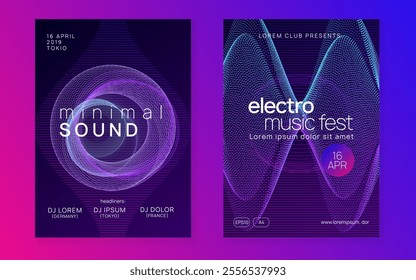 Dance Set. Green Techno Banner. Nightclub Radio Illustration. Trance Cover. Pink Sound Magazine. Dj Poster. Discotheque Electro Template. Blue Dance Set