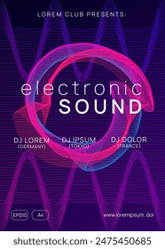 Dance Set. Trance Cover. Music Banner. Green Night Club Event. Techno Festival Template. Blue Sound Background. Psychedelic Audio Invitation. Violet Dance Set