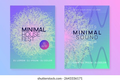 Dance Set. Violet Techno Poster. Electronic Audio Illustration. Trance Cover. Blue Discotheque Magazine. Edm Banner. Party Concert Element. Pink Dance Set