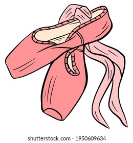 Dance shoes. Ballet pointe shoes. Pink pointe shoes. For design and decoration.
