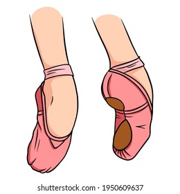 Tanzschuhe. Ballettspitzenschuhe. rosafarbene Punktschuhe auf dem Bein.