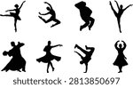 Dance Silhouette Collection Featuring Ballet Contemporary Ballroom Breakdance and Artistic Poses for Performance Vector Design Projects