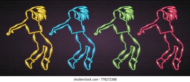 Dance Silhouette Neon Light Glowing Different Colours Light Neon Bright, Advertising Design