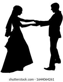 Dance silhouette of a wedding couple. Bride and groom are dancing