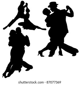 Dance Silhouettes - black illustrations and classic dance, vector