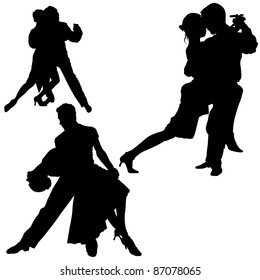 Dance Silhouettes - black illustrations and classic dance, vector