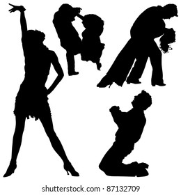 Dance Silhouettes - black illustrations and classic dance, vector