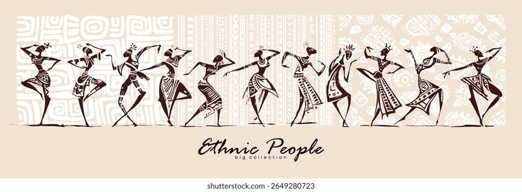 Dance Silhouettes Showcasing Ethnic People in Dynamic Motion and Expression