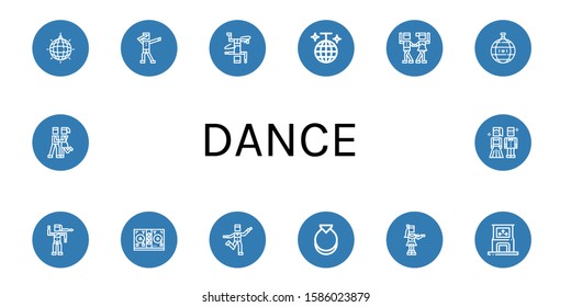 Dance Simple Icons Set. Contains Such Icons As Mirror Ball, Dab, Breakdance, Disco Ball, Waltz, Bollywood, Disc Jockey, Zumba, Castanets, Can Be Used For Web, Mobile And Logo