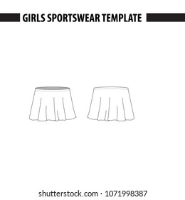 Girls’ / womens’ dance skirt. Vector template, mockup for sample demonstration. Kids dance skirt for gymnastics, acrobatics, dance. Vector illustration in outlines.