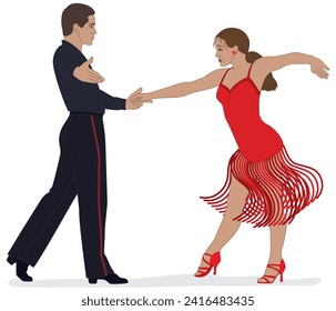 dance sport, american rhythm competition, couple dancing isolated on a white background