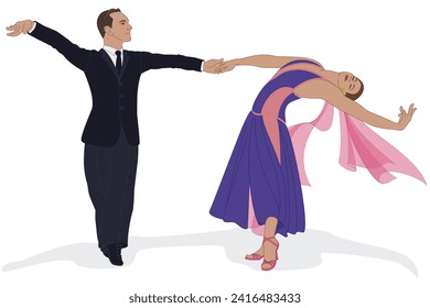 dance sport, american smooth competition, couple dancing isolated on a white background