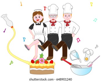 A dance of the staff working in a cake shop.