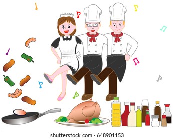 A dance of the staff working at a restaurant.