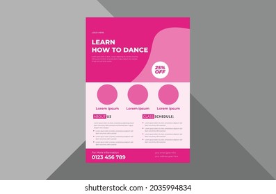dance studio flyer design template. dance class poster leaflet design. a4 template, brochure design, cover, flyer, poster, print-ready