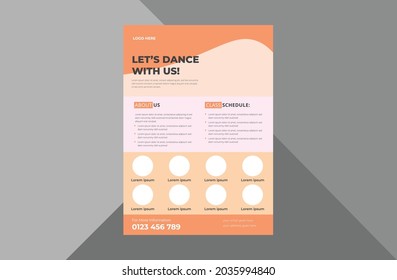 Dance Studio Flyer Design Template. Dance Class Poster Leaflet Design. A4 Template, Brochure Design, Cover, Flyer, Poster, Print-ready