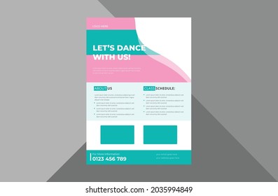 dance studio flyer design template. dance class poster leaflet design. a4 template, brochure design, cover, flyer, poster, print-ready