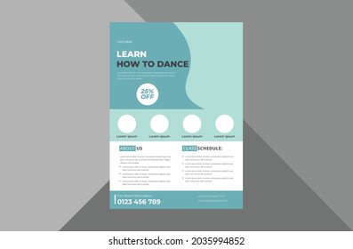 Dance Studio Flyer Design Template. Dance Class Poster Leaflet Design. A4 Template, Brochure Design, Cover, Flyer, Poster, Print-ready