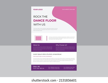 Dance Studio Flyer Template, Dance studio Poster Promotional Flyer, Dance Class Poster Leaflet Design. a4 template, brochure design, cover, flyer, poster, print-ready