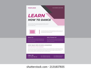 Dance Studio Flyer Template, Dance studio Poster Promotional Flyer, Dance Class Poster Leaflet Design. a4 template, brochure design, cover, flyer, poster, print-ready