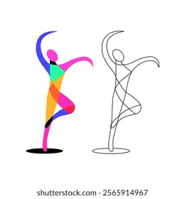 Dance studio logo. Abstract figure of a dancing human. Ballet school. Linear drawing of a man. Flat vector illustration on white background.