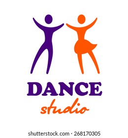 Dance studio logo with dancing couple in violet and orange