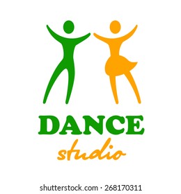 Dance studio logo with dancing couple in yellow and green