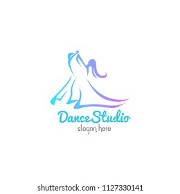 Dance studio logo design vector template. Dancing class abstract human figure icon