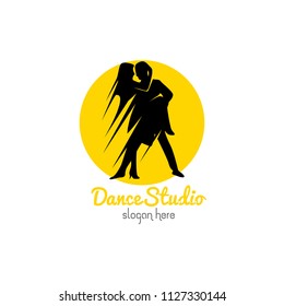 Dance studio logo design vector template. Dancing class abstract human figure icon