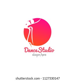 Dance studio logo design vector template. Dancing class abstract human figure icon
