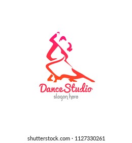 Dance studio logo design vector template. Dancing class abstract human figure icon