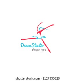 Dance studio logo design vector template. Dancing class abstract human figure icon